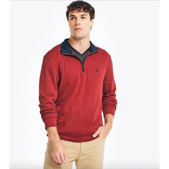 2/$30 NAUTICA Sweater Size M NEW Quarter Zip Sweatshirt Pullover Red $90 - Picture 1 of 8